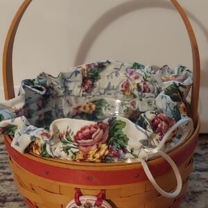 Floral Lined Wicker Basket with Handle